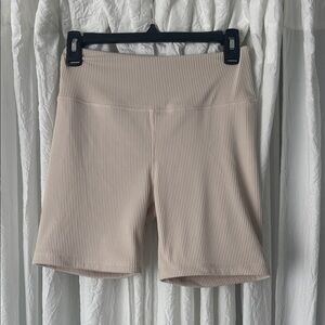 Ribbed High-Rise Bike Shorts in Light Beige